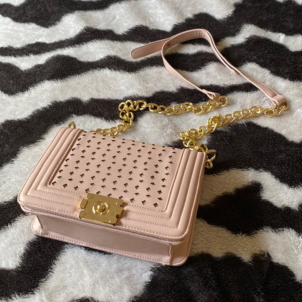 Pink Crossbody purse with gold strap